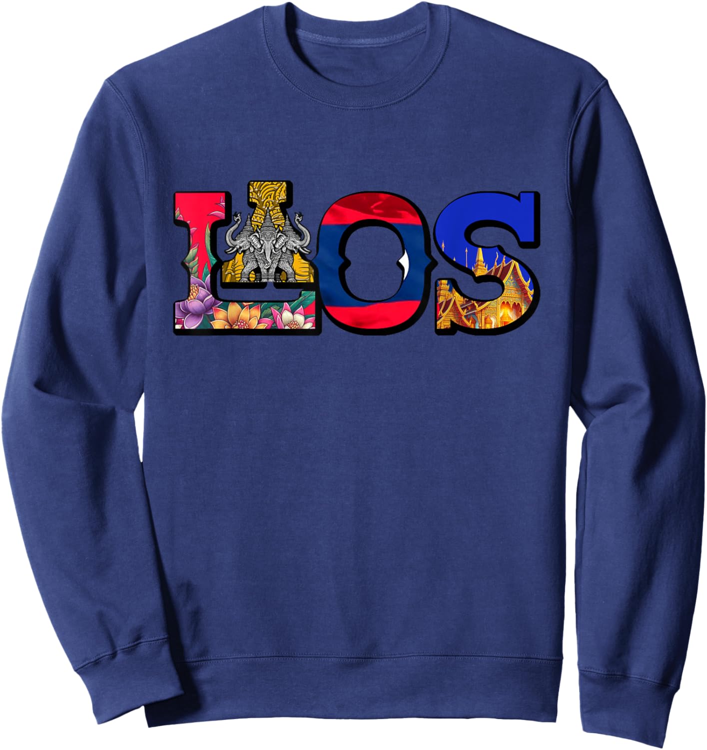 Laos Proud Lao Life Laotian Map Flowers Sweatshirt - Sweatshirt | Navy