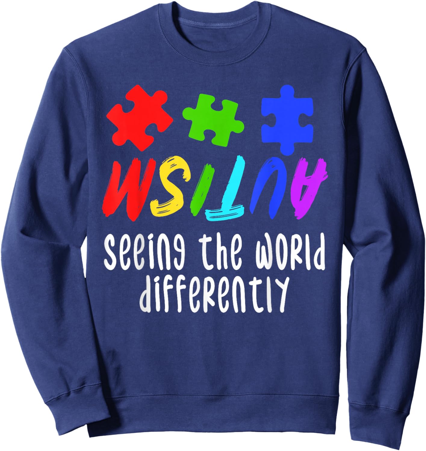 Autism Awareness Support Month Puzzle Gift | & Sweatshirt - Sweatshirt | Navy