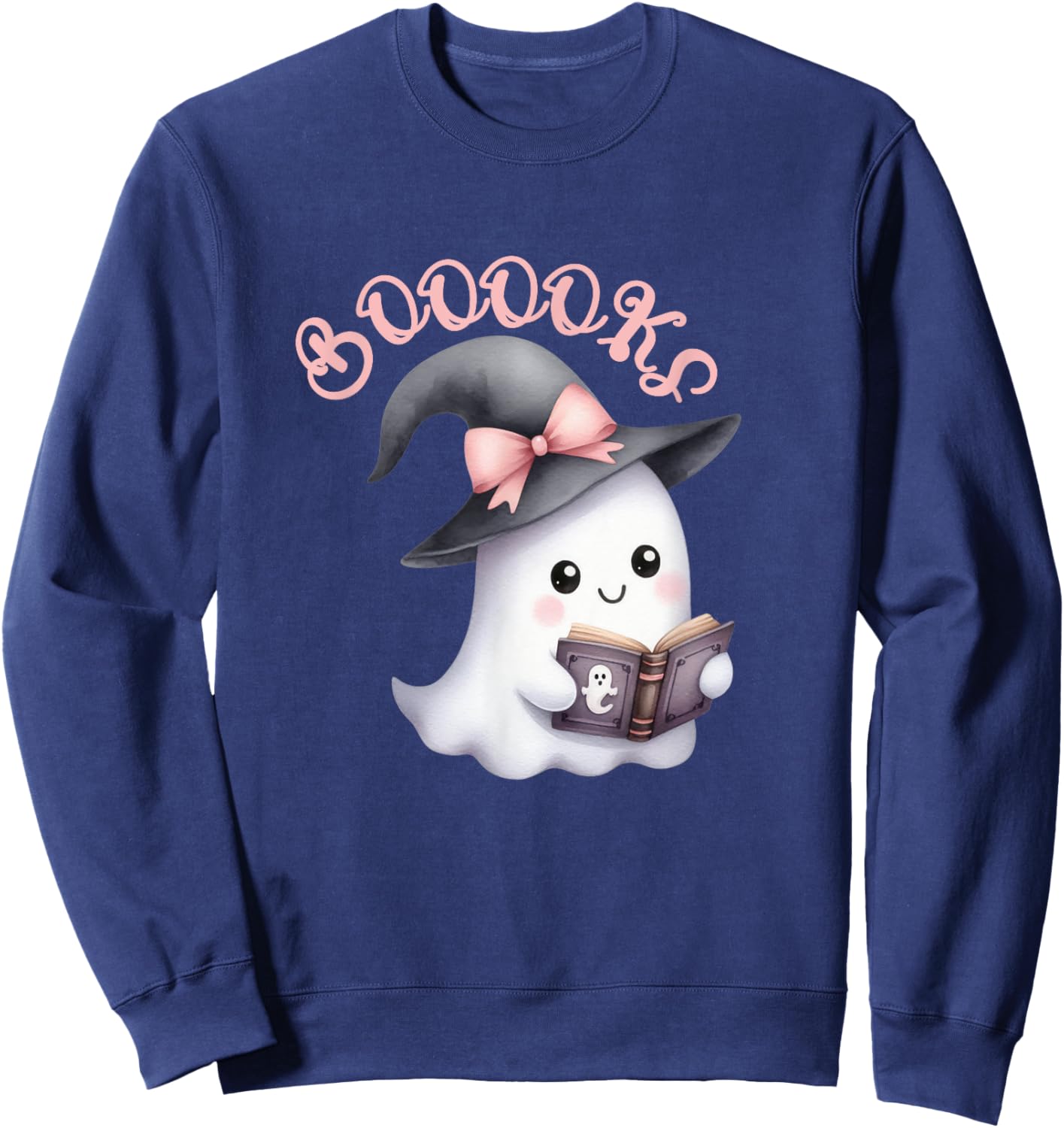 Boo Ghost Books Coquette Bow Halloween Women School Teacher Sweatshirt - Sweatshirt | Navy