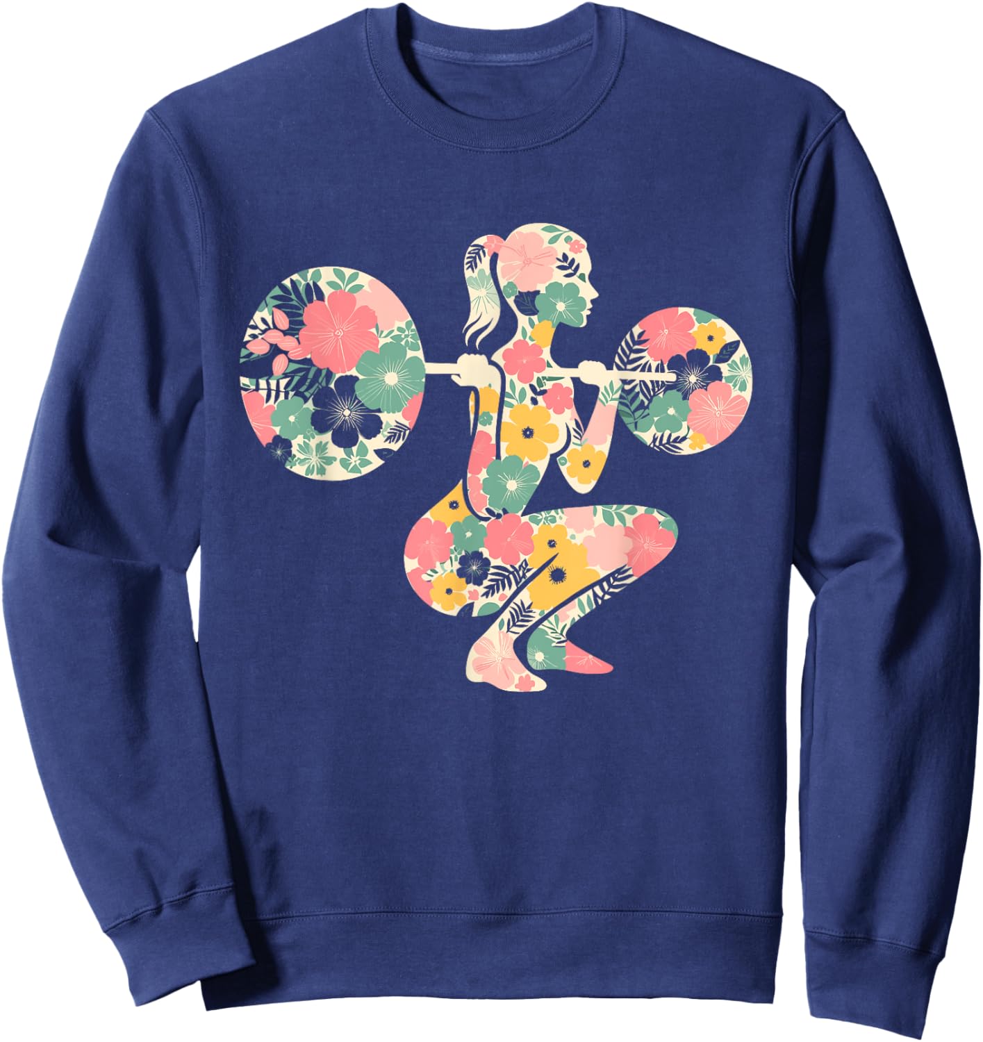 Floral FLower Weightlifting Workout Gym Fitness Mothers Day Sweatshirt - Sweatshirt | Navy