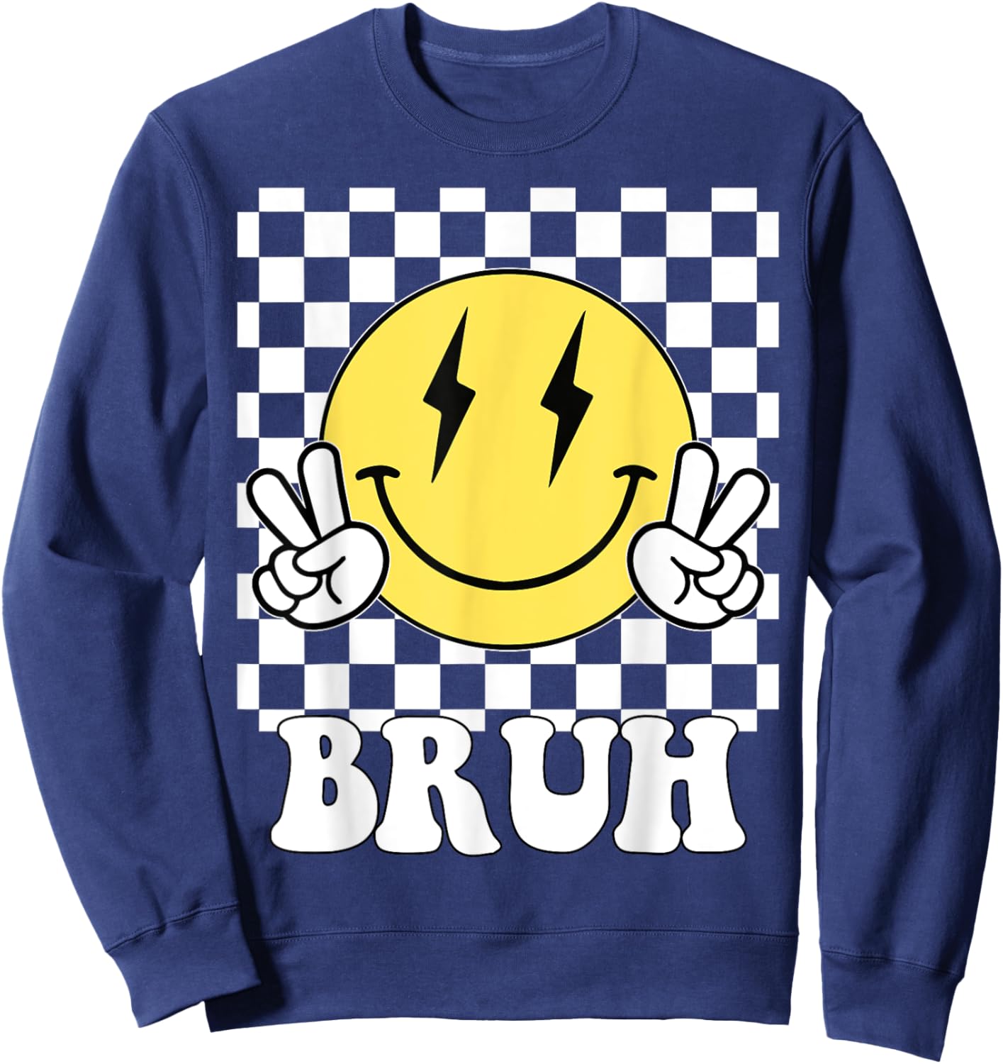 Groovy Bruh For Girls Kids Boys Smile Face Sweatshirt - Sweatshirt | Navy