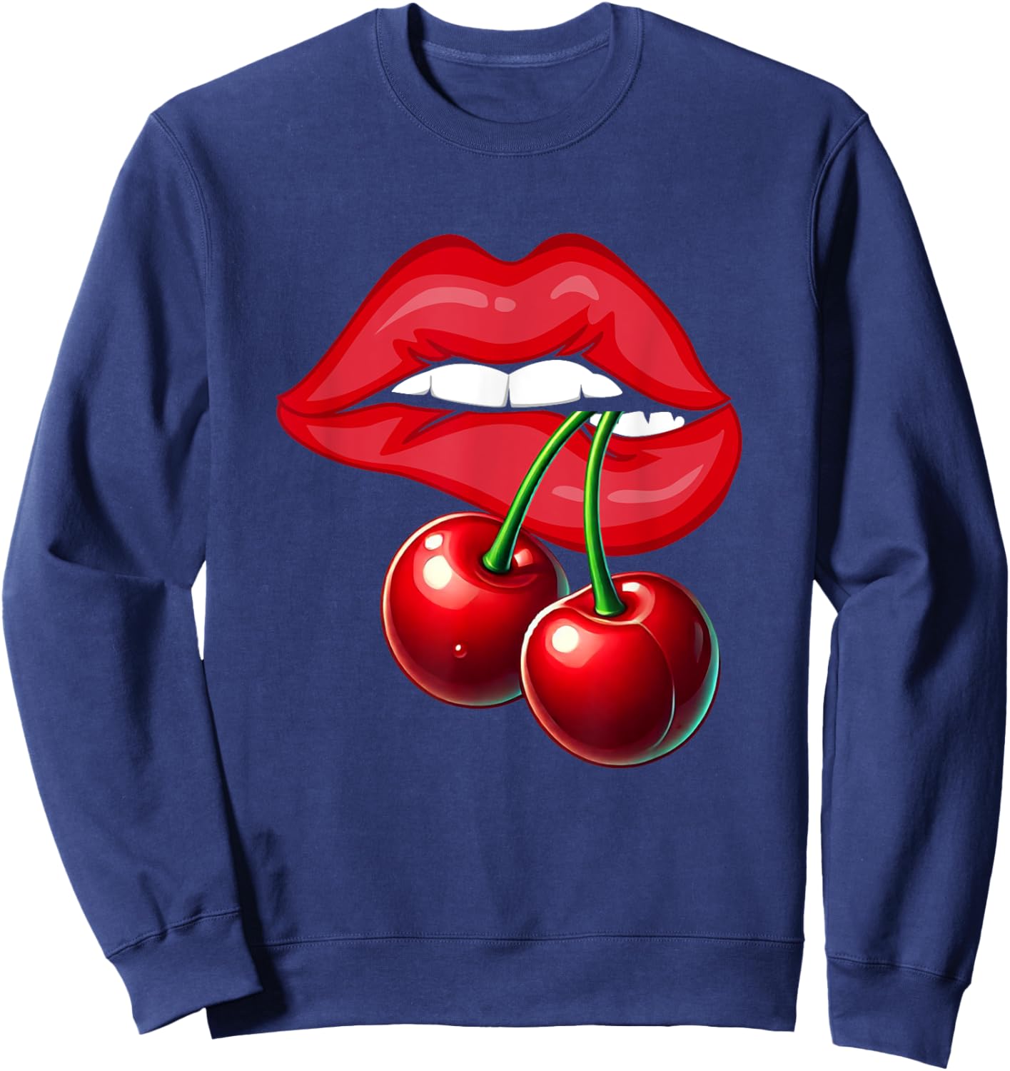 Cherry Lips Sexy Women Design Red Lips Vintage Sweatshirt - Sweatshirt | Navy