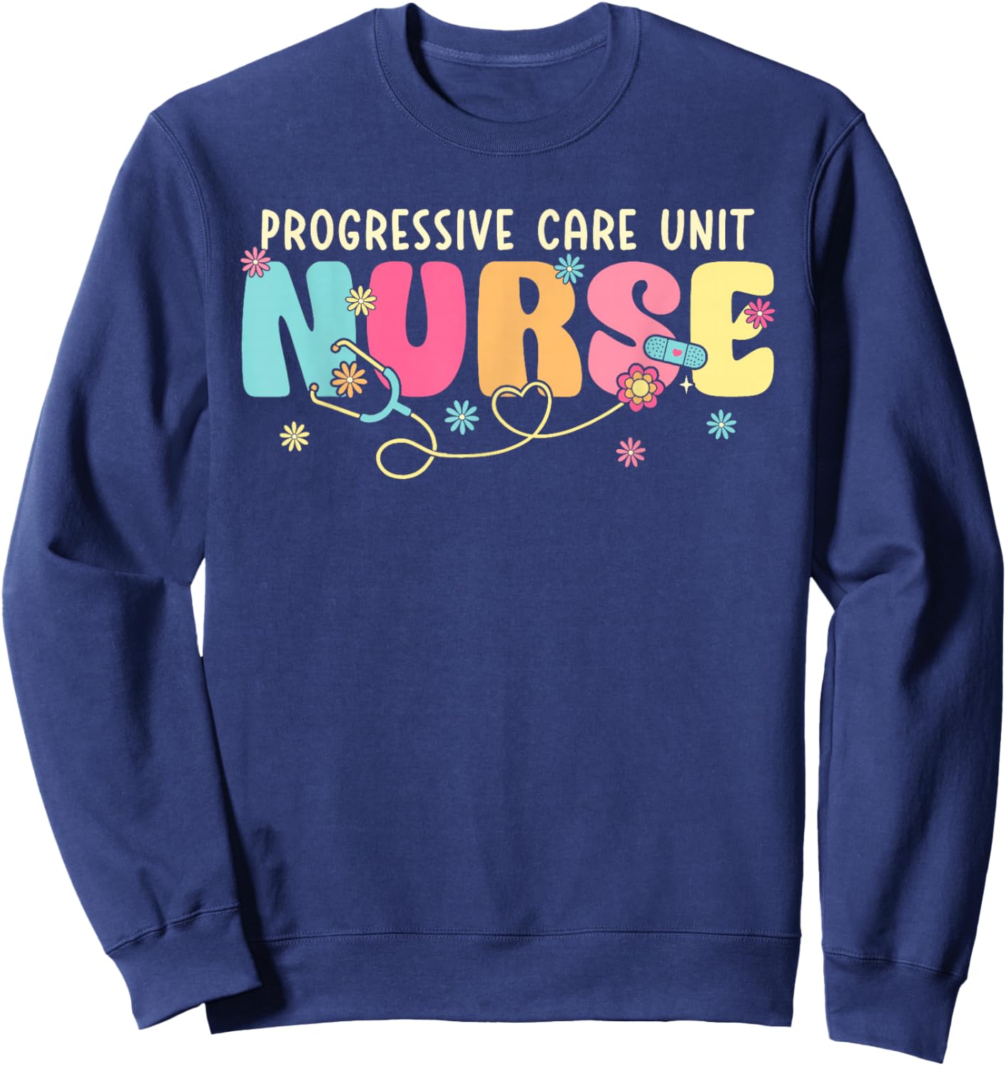 Progressive Care Unit Groovy PCU Nurse Emergency Room Nurse Sweatshirt - Sweatshirt | Navy