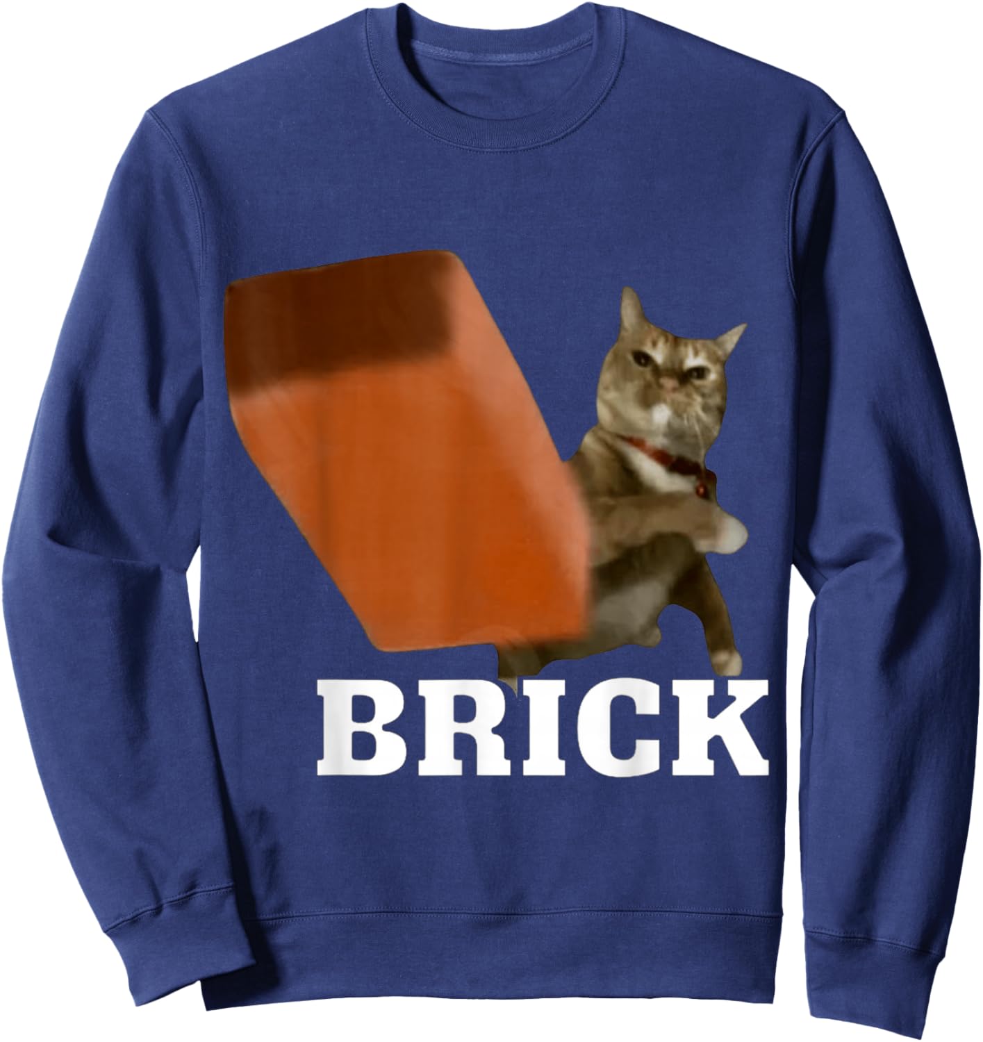 Cat Throwing Brick Funny Meme Cute Sweatshirt - Sweatshirt | Navy
