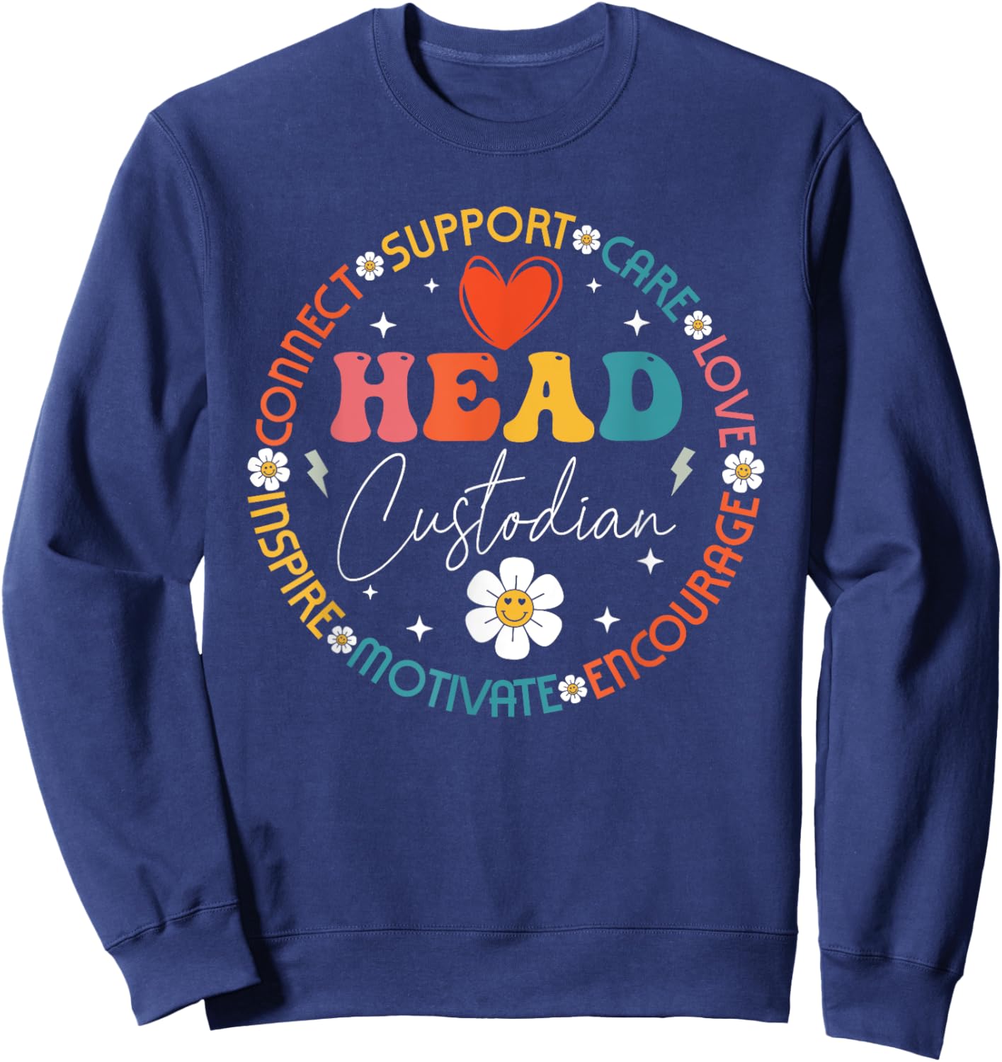 Head Custodian Appreciation Week Back to School Retro Groovy Sweatshirt - Sweatshirt | Navy