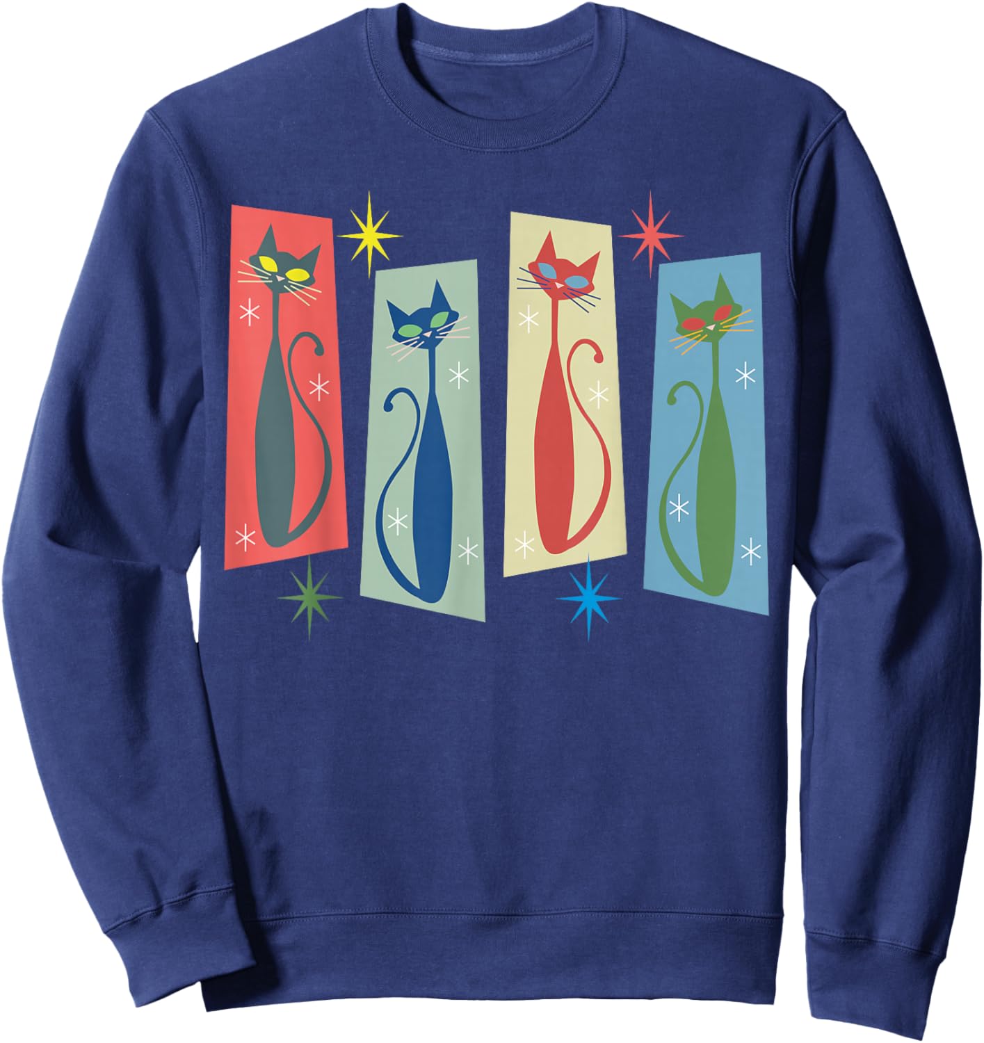 Mid Century Modern Cat Art Atomic Cats Vintage Retro Women Sweatshirt - Sweatshirt | Navy
