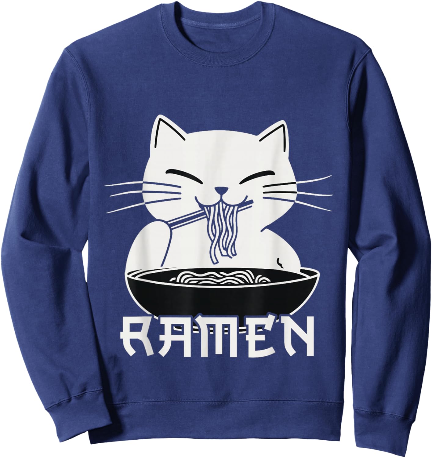 Kawaii Noodles Soup Anime Japanese Ramen Cat Teens Girls Sweatshirt - Sweatshirt | Navy