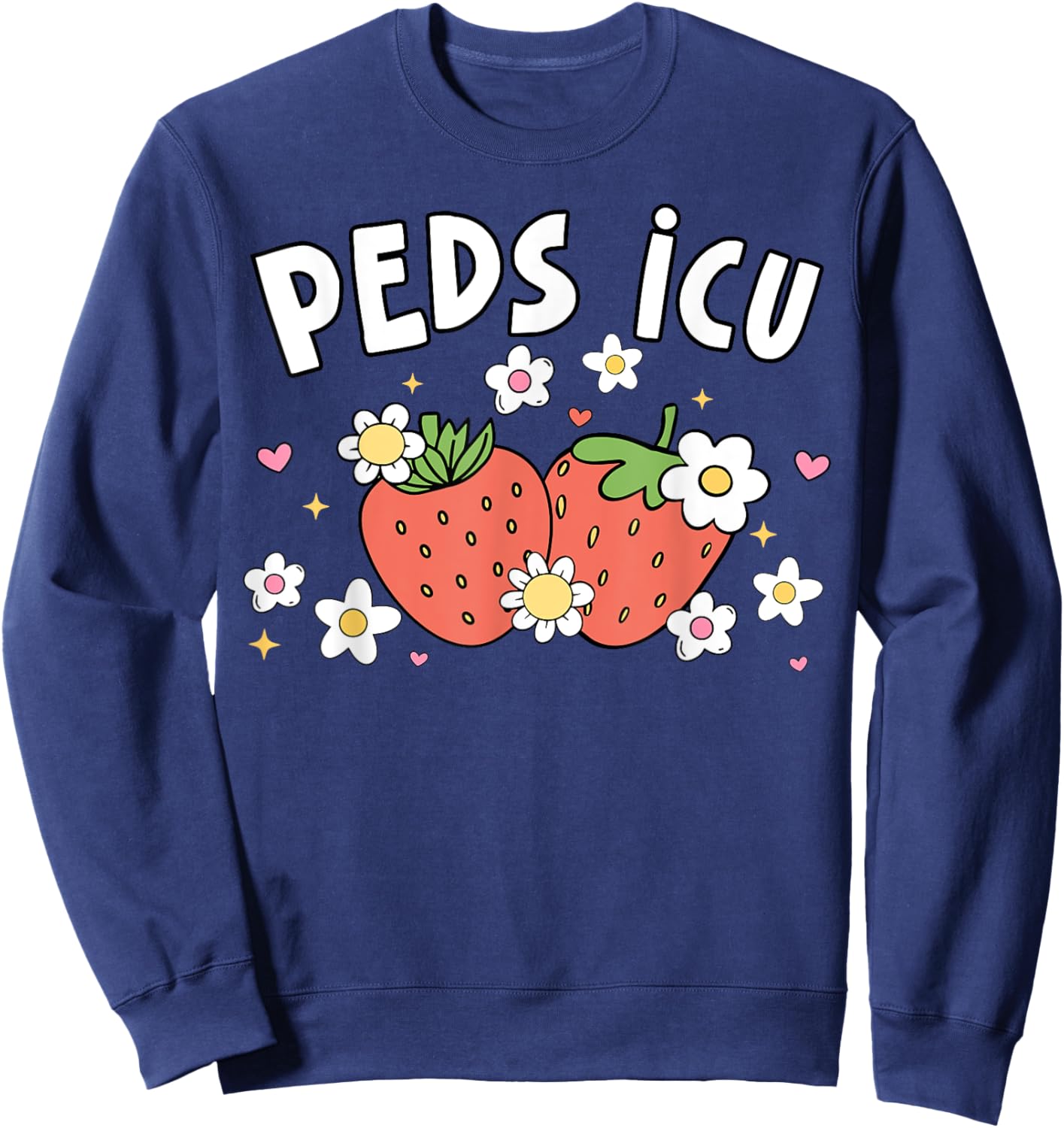 Retro PEDS ICU Strawberry Floral Pediatric Cardiac ICU Nurse Sweatshirt - Sweatshirt | Navy