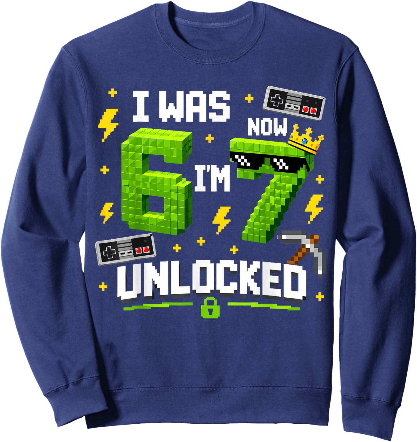 7th Birthday I was 6 Now Im 7 Unlocked 67 Boys Kids Youth Sweatshirt - Sweatshirt | Navy
