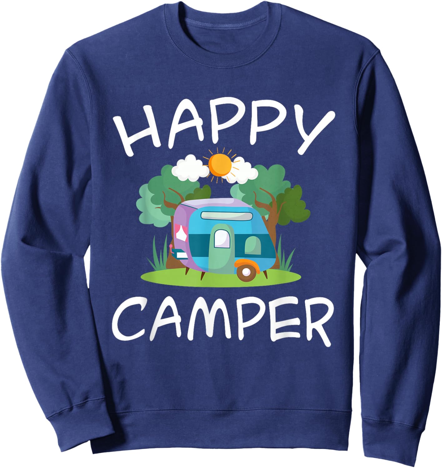 Kids Camping Shirt Trailer Camper Happy Camping Sweatshirt - Sweatshirt | Navy