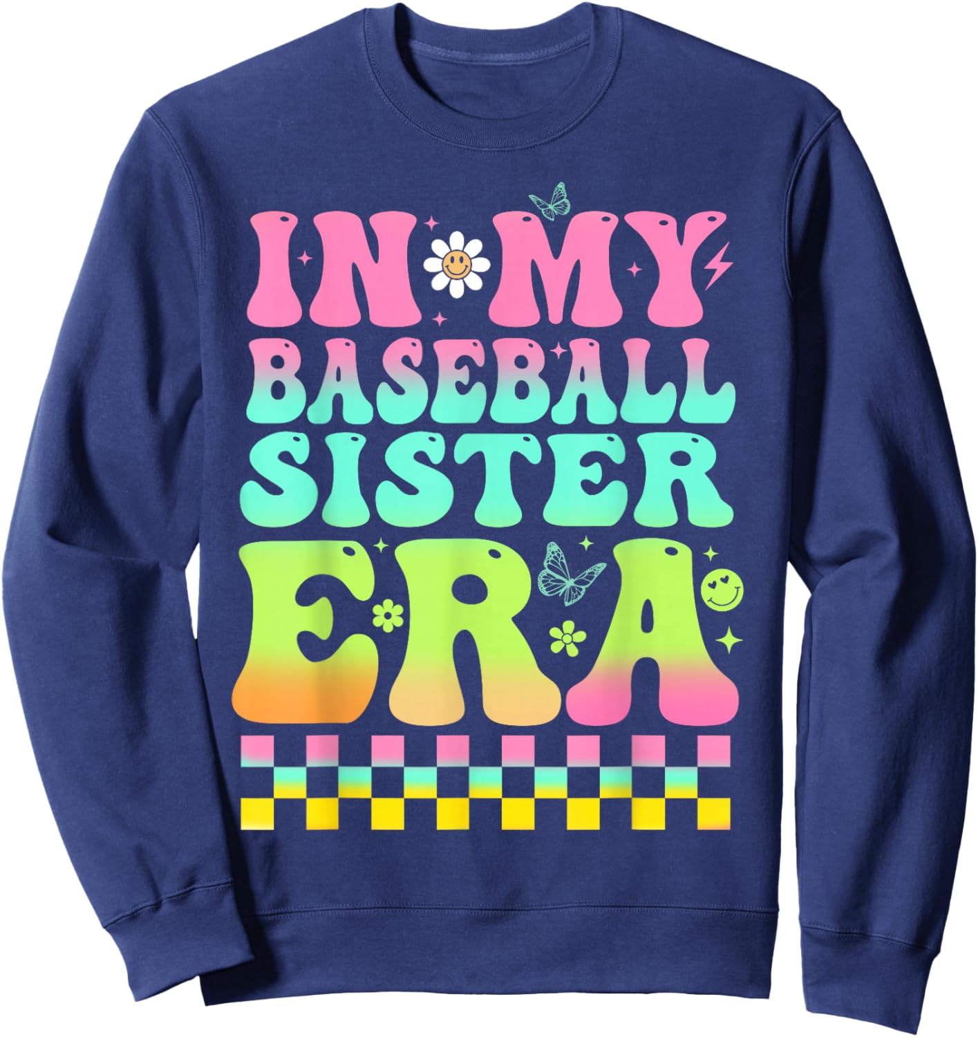 In My Baseball Sister Era Retro Baseball Sis Women Kids Girl Sweatshirt - Sweatshirt | Navy
