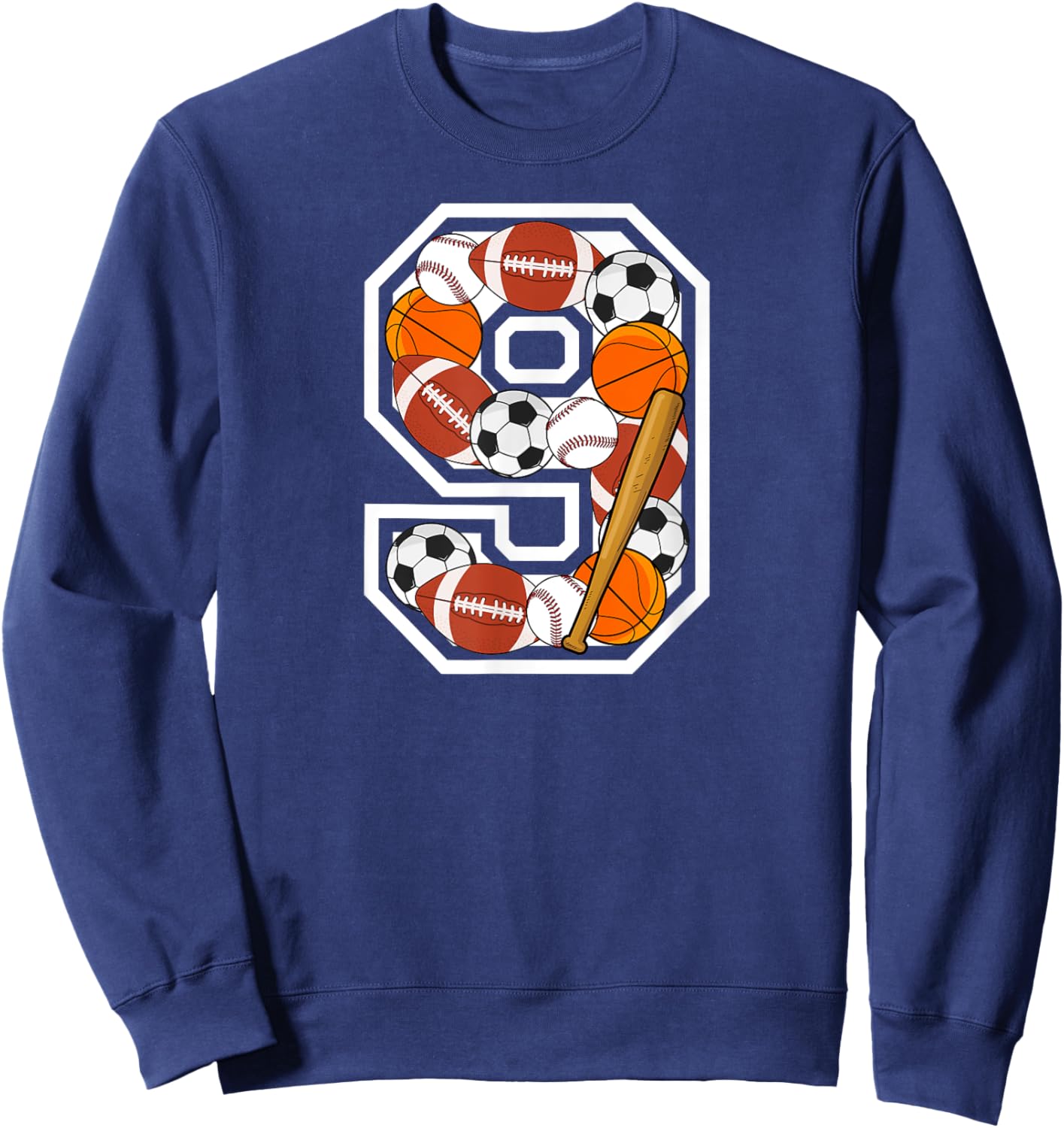 9th Birthday Sports Birthday Party 9 Year Old Boy Sweatshirt - Sweatshirt | Navy