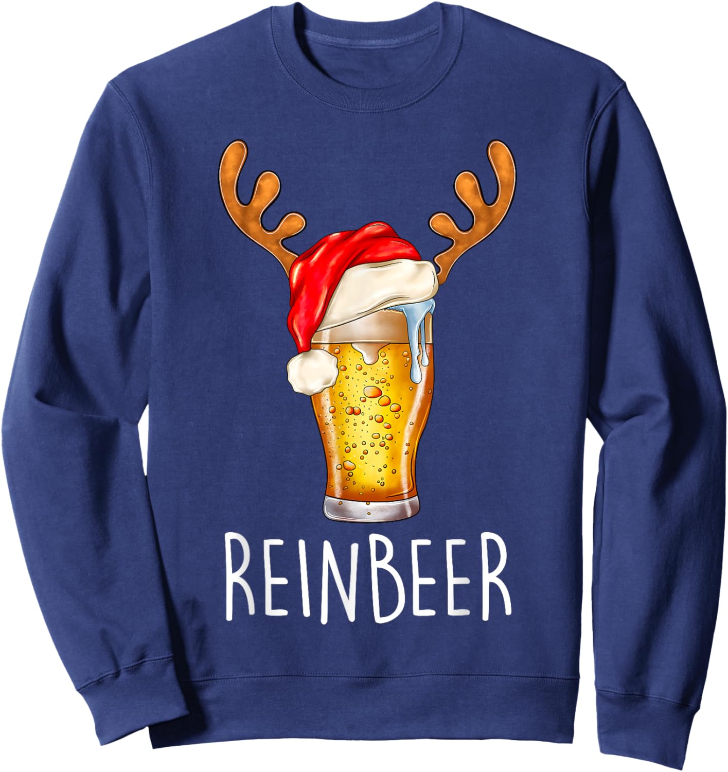 Winedeer Reinbeer Santa Hat Reindeer Couple Xmas Matching Sweatshirt - Sweatshirt | Navy