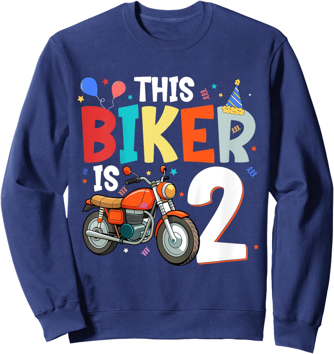 Motorcycle 2nd Birthday 2 Second Two Yr Old Biker Boys Kids Sweatshirt - Sweatshirt | Navy