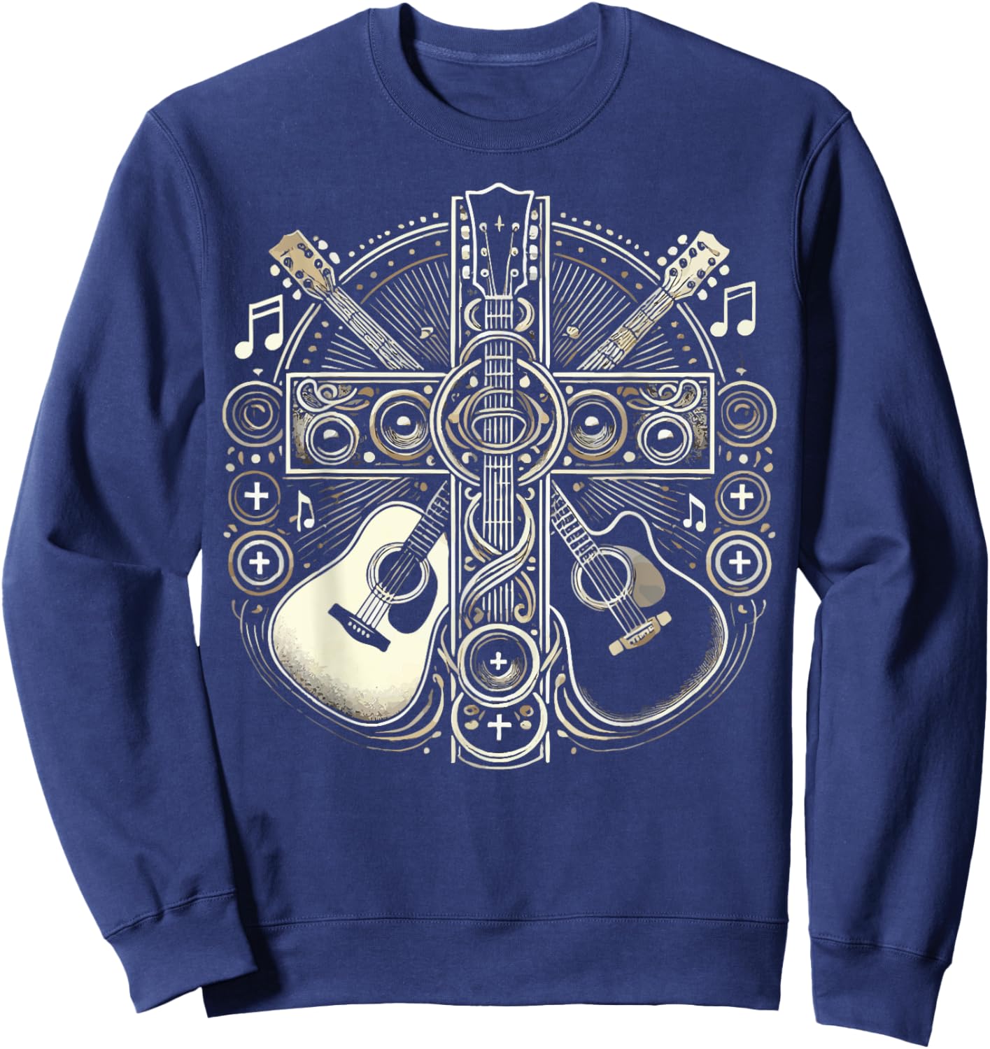 Acoustic Electric Guitar Cross Christian God Jesus Crucifix Sweatshirt - Sweatshirt | Navy
