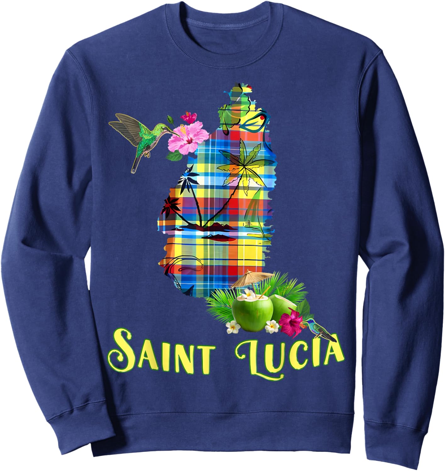 Saint Lucia Treasure Of The Caribbean Madras Heritage Sweatshirt - Sweatshirt | Navy