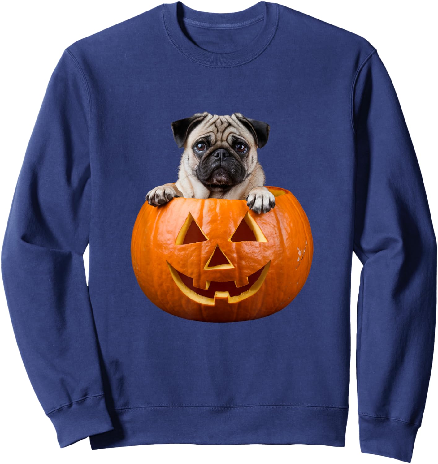 Pug in Pumpkin Halloween Dog Costume Sweatshirt - Sweatshirt | Navy