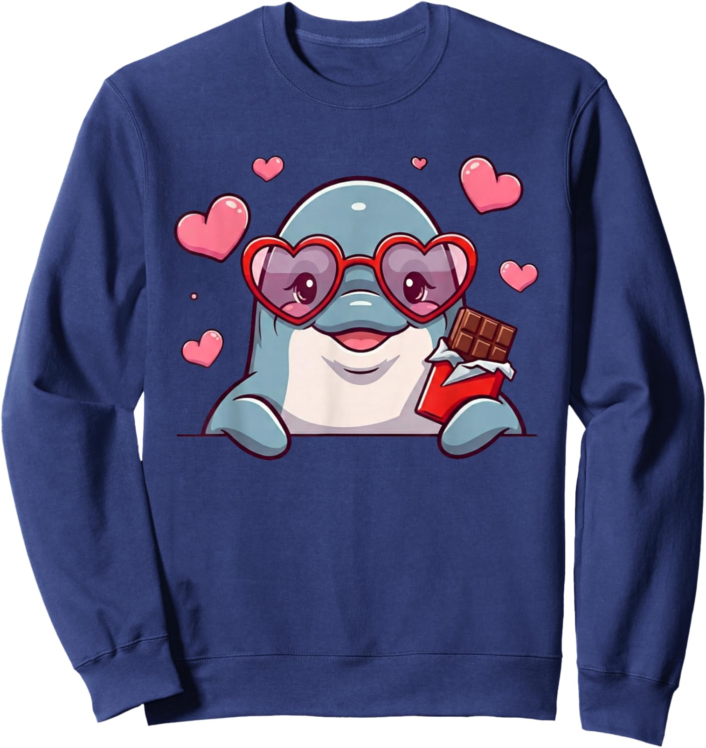 Funny Dolphin Heart Chocolate Valentine Kids Sweatshirt - Sweatshirt | Navy