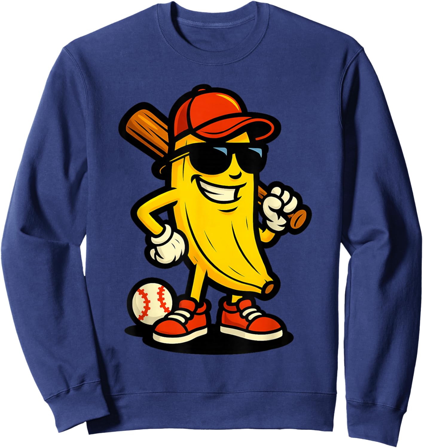 Cool Banana Baseball Cartoon Funny Sports Design Sweatshirt - Sweatshirt | Navy