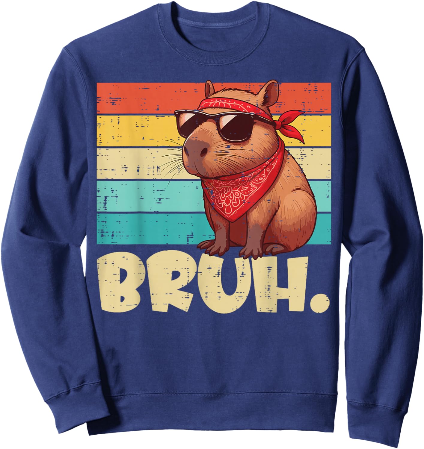 Capybara Bruh Bandana Retro Capy Meme Rodent Women Men Kids Sweatshirt - Sweatshirt | Navy