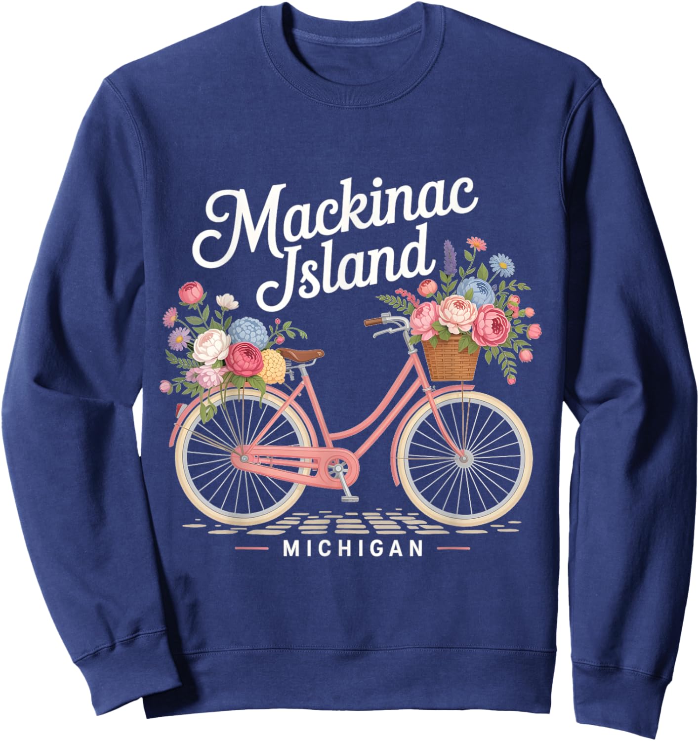 Vintage Mackinac Island Michigan with Flowers Women Sweatshirt - Sweatshirt | Navy