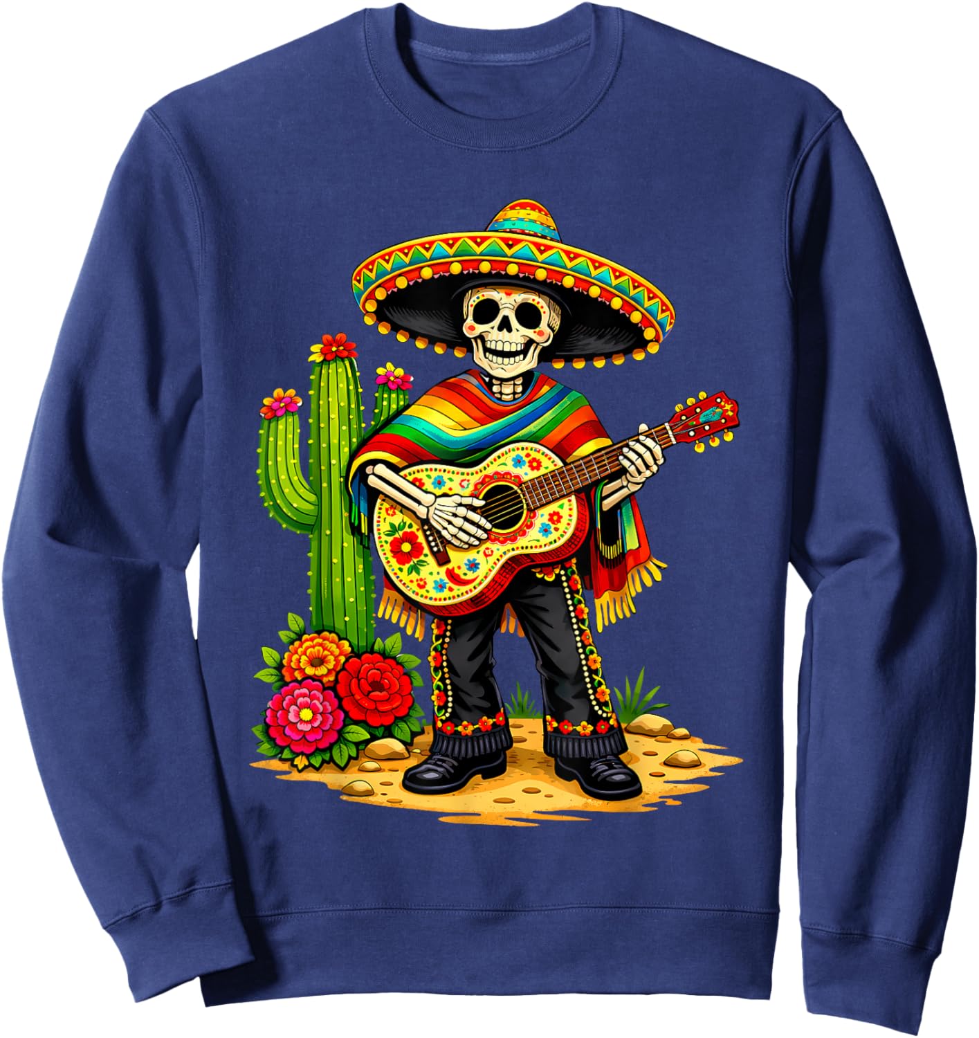Skeleton Guitar Mexican Fiesta Sombreros 5 Cinco De Mayo Men Sweatshirt - Sweatshirt | Navy