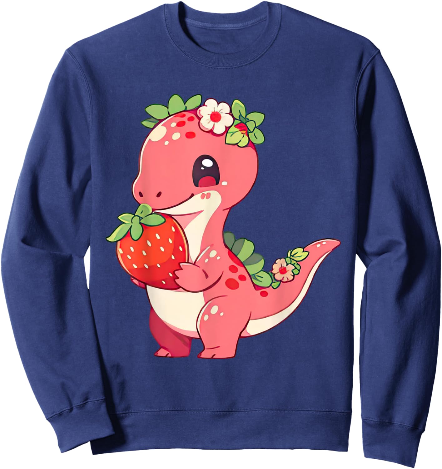 Cute Strawberry Summer Fruit Lover Dinosaur Eat Strawberry Sweatshirt - Sweatshirt | Navy