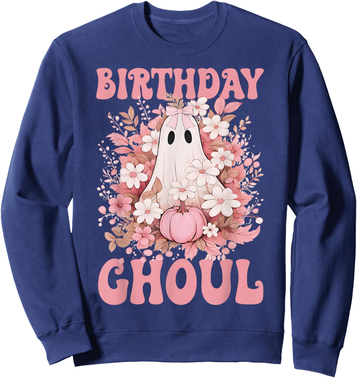 Birthday Ghoul Floral Ghost Bow Halloween Birthday Girls Sweatshirt - Sweatshirt | Navy