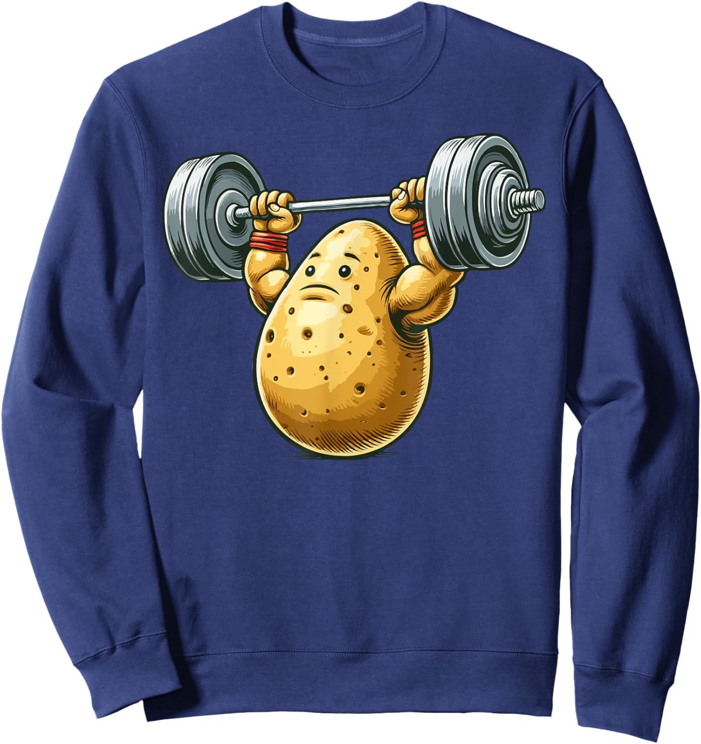 Funny Potato Weightlifting Artwork Funny Weightlifting Sweatshirt - Sweatshirt | Navy