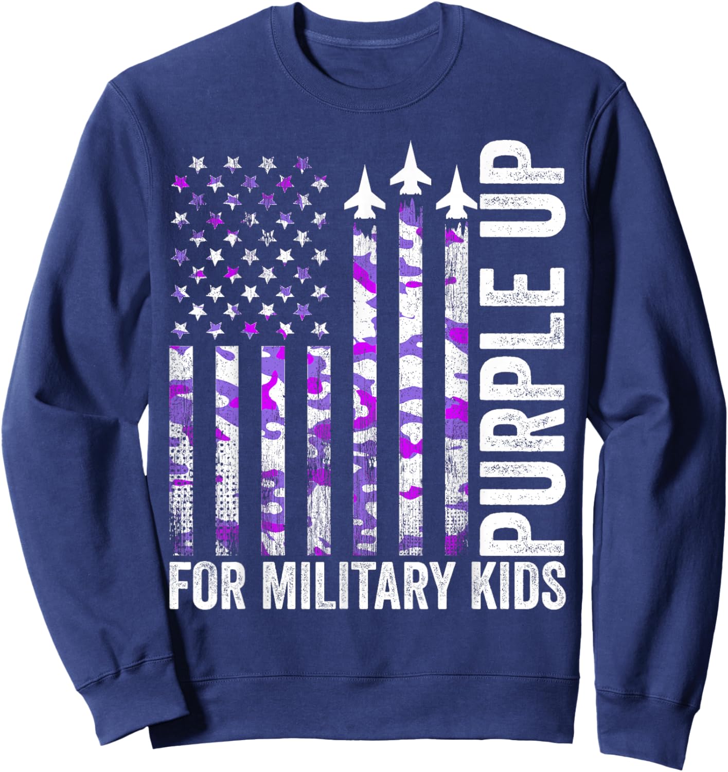 Purple Up for Military Kids USA Flag Military Child Month Sweatshirt - Sweatshirt | Navy