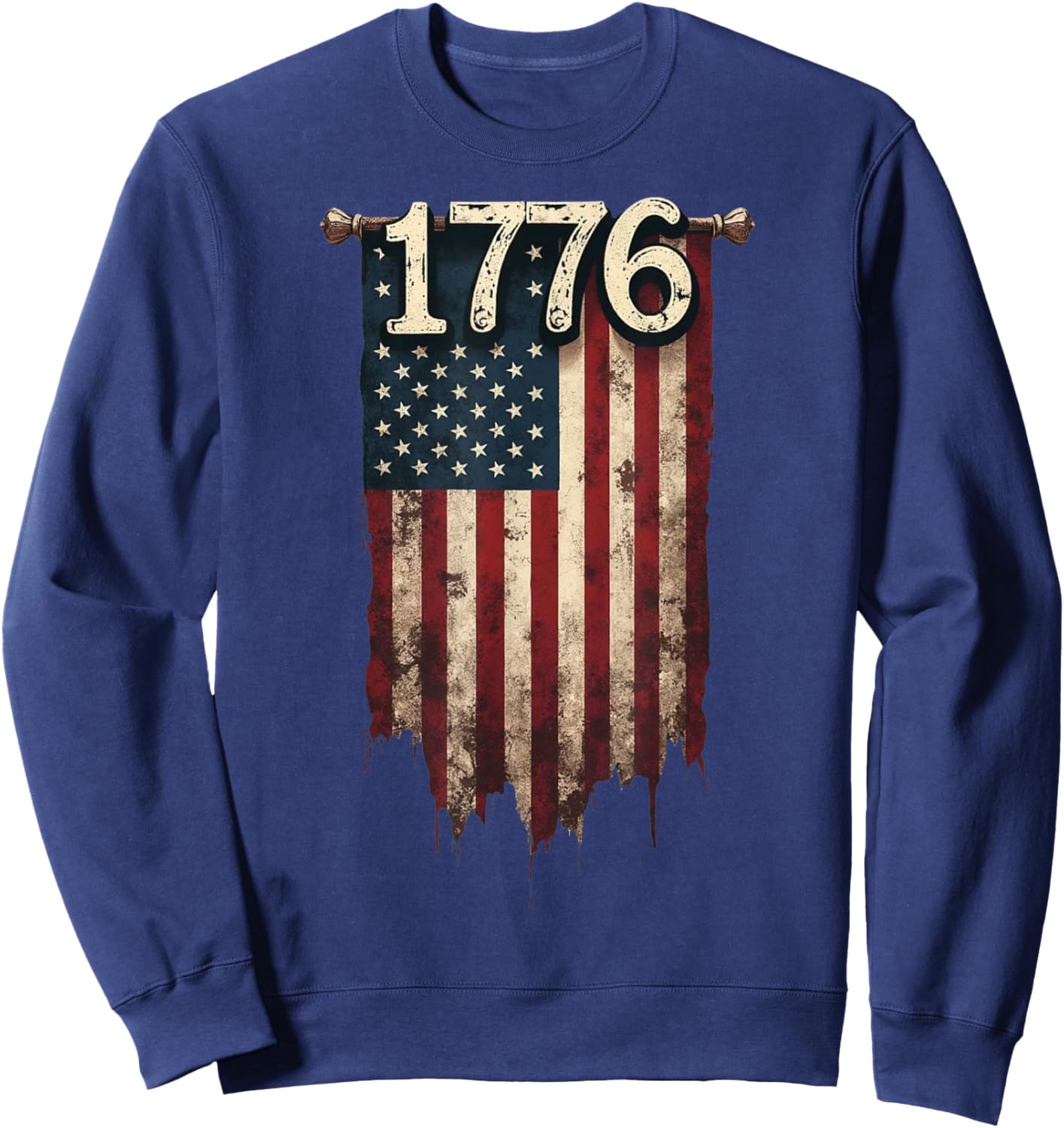 1776 Distressed American Flag Patriotic Sweatshirt - Sweatshirt | Navy
