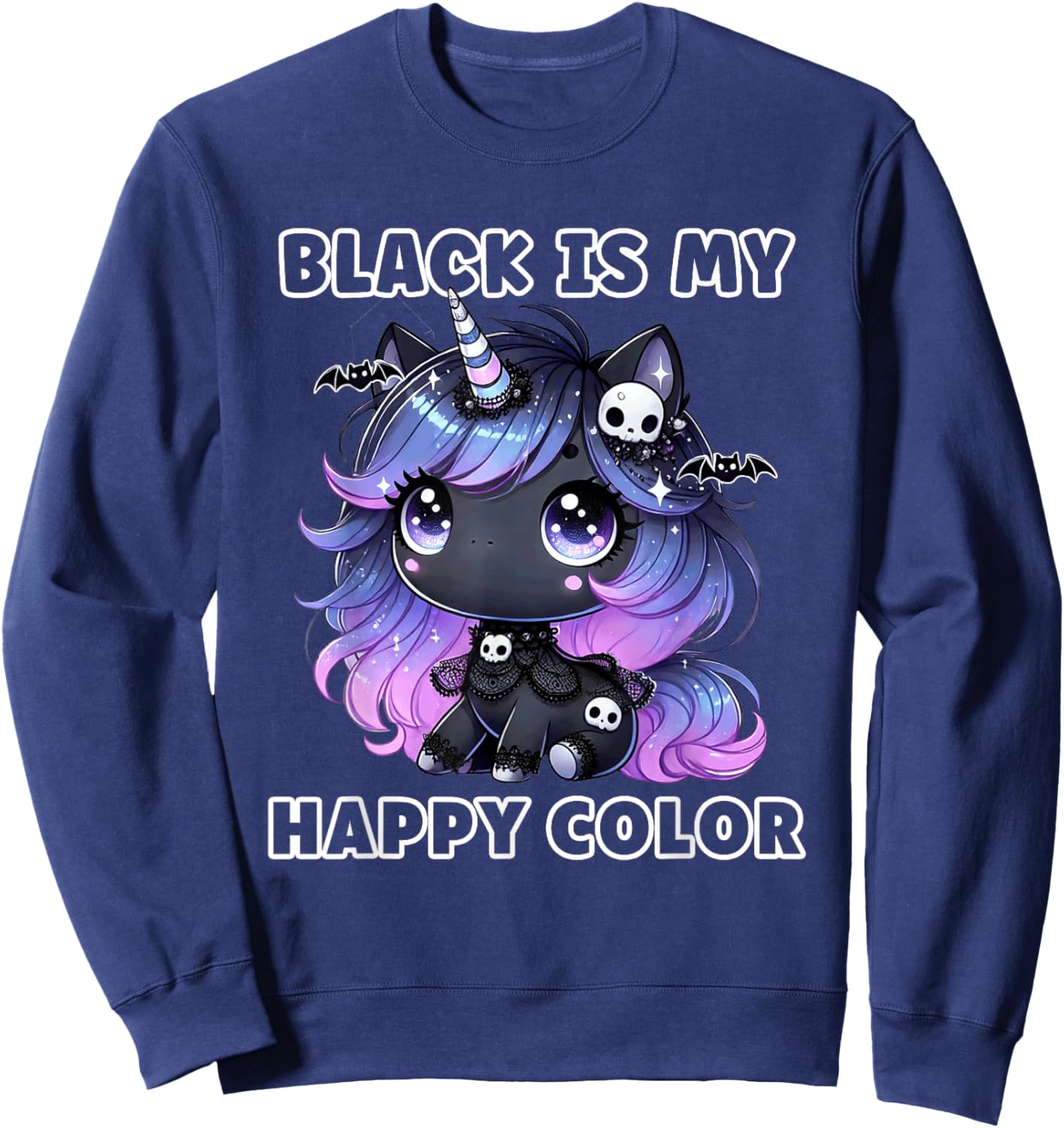 Goth Girl Black is My Happy Color Gothic Unicorn Emo Girl Sweatshirt - Sweatshirt | Navy