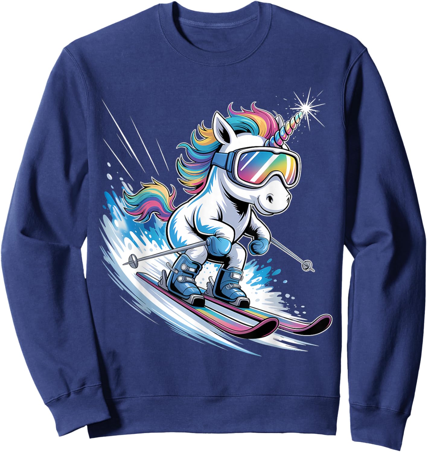 Skiing Winter Sport Skiing Funny Skiing Unicorn Sweatshirt - Sweatshirt | Navy