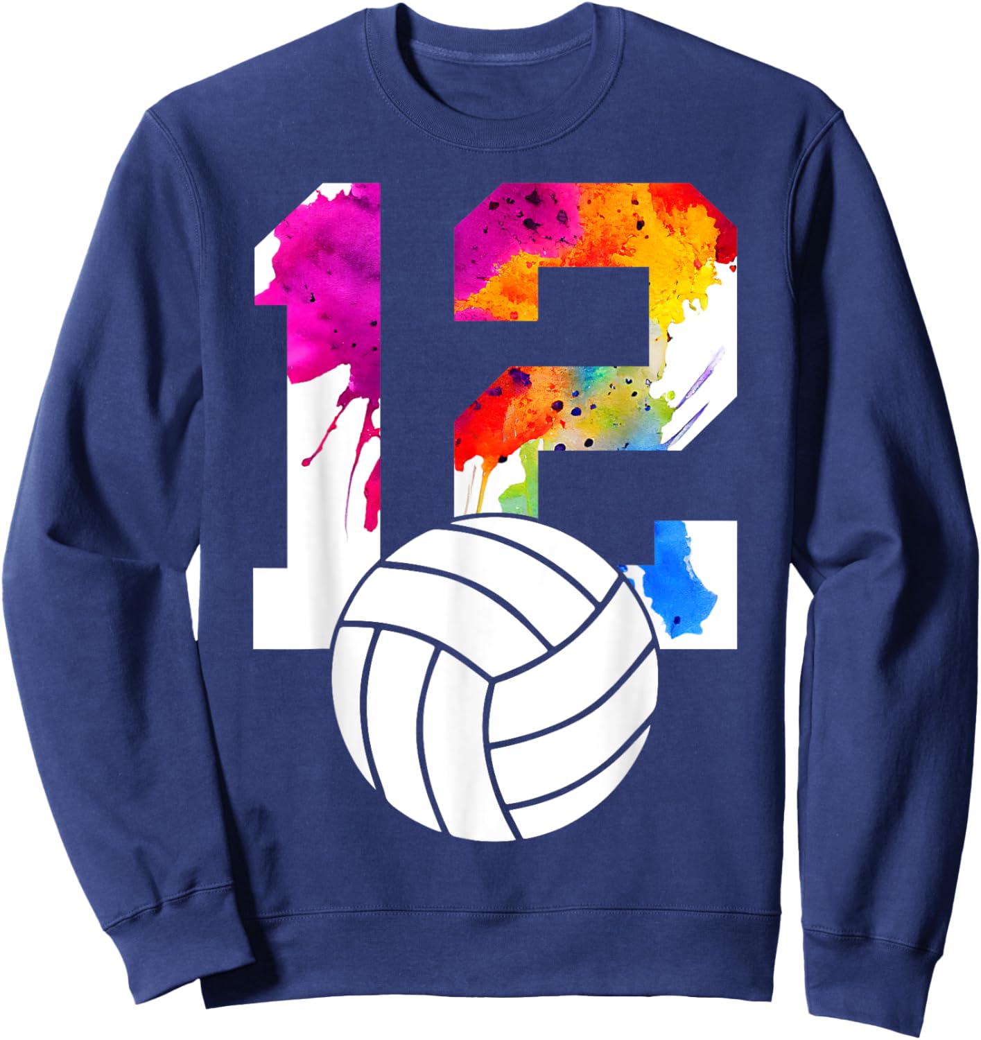 Number 12 Volleyball 12th Birthday Sweatshirt - Sweatshirt | Navy
