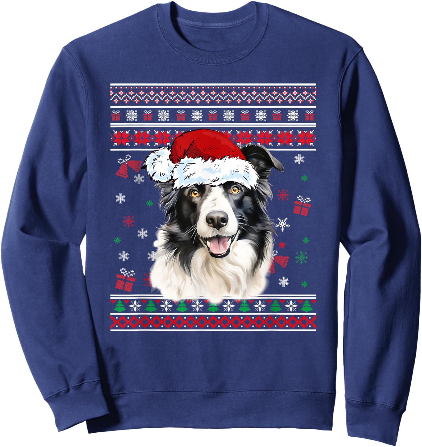Border collie Dog Christmas Pajama Ugly Christmas Sweater Men Women Kids Sweatshirt - Sweatshirt | Navy