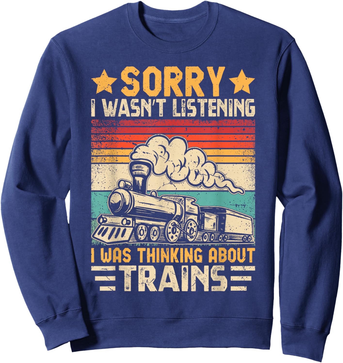 Retro Train Lover Model Railroad Conductor Funny Train , Small, Black Sweatshirt - Sweatshirt | Navy