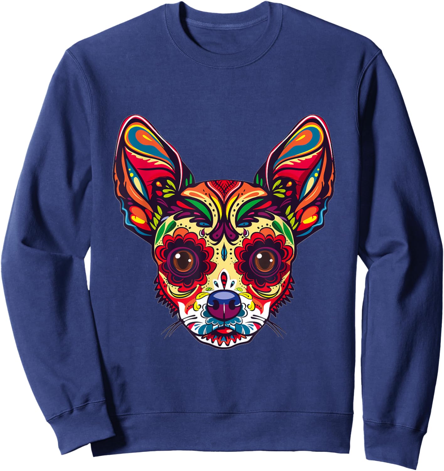 Chihuahua Sugar Skull Dia De Los Muertos Graphic Sweatshirt - Sweatshirt | Navy