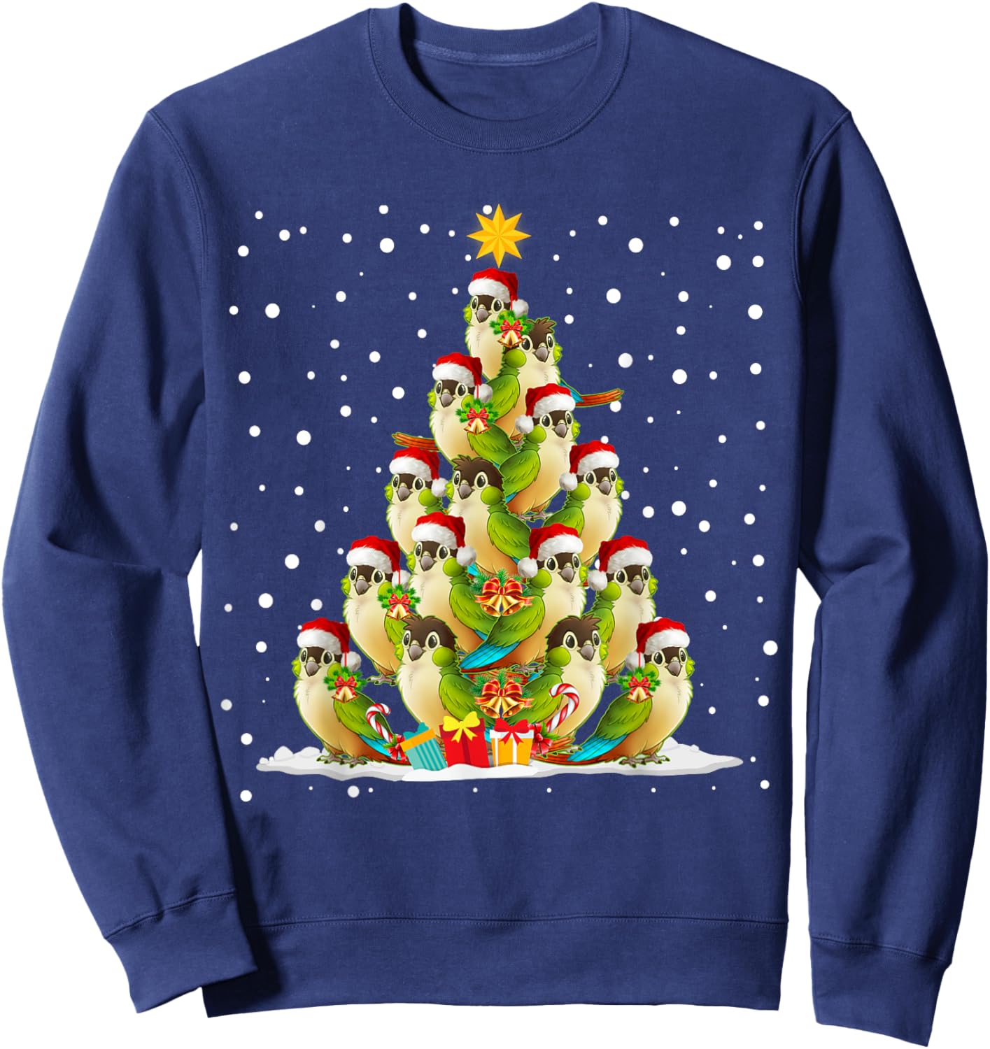 Green Cheek Conure Parrot Christmas Ornament Tree Sweatshirt - Sweatshirt | Navy