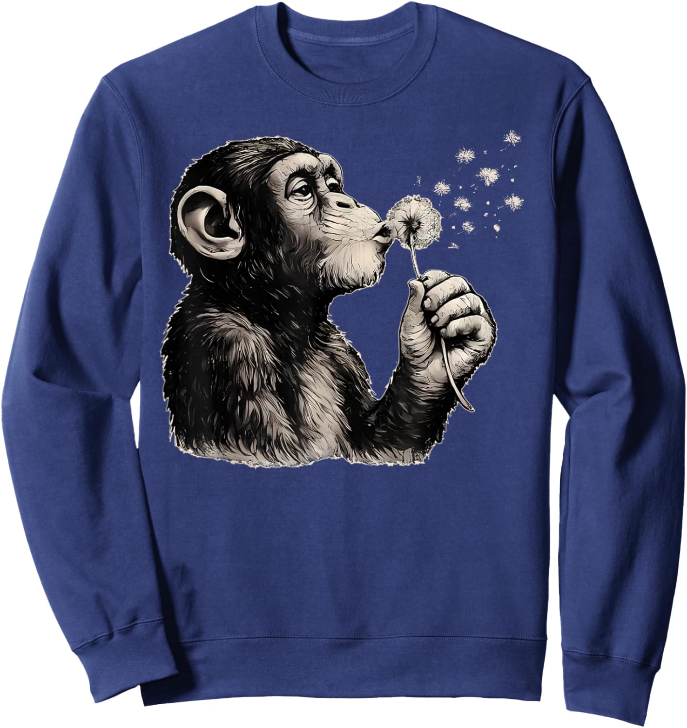 Blowing Wishes Funny Monkey Blowing Dandelion Retro Graphic Sweatshirt - Sweatshirt | Navy