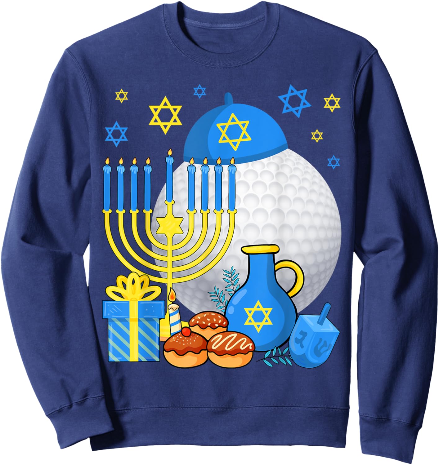 Funny Jewish Golf Ball Menorah Happy Hanukkah Chanukah Kids Sweatshirt - Sweatshirt | Navy