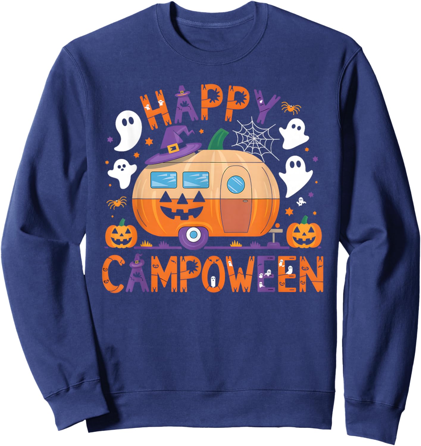 Happy Camp-O-Ween Halloween Camping Ghosts and Campfires Sweatshirt - Sweatshirt | Navy