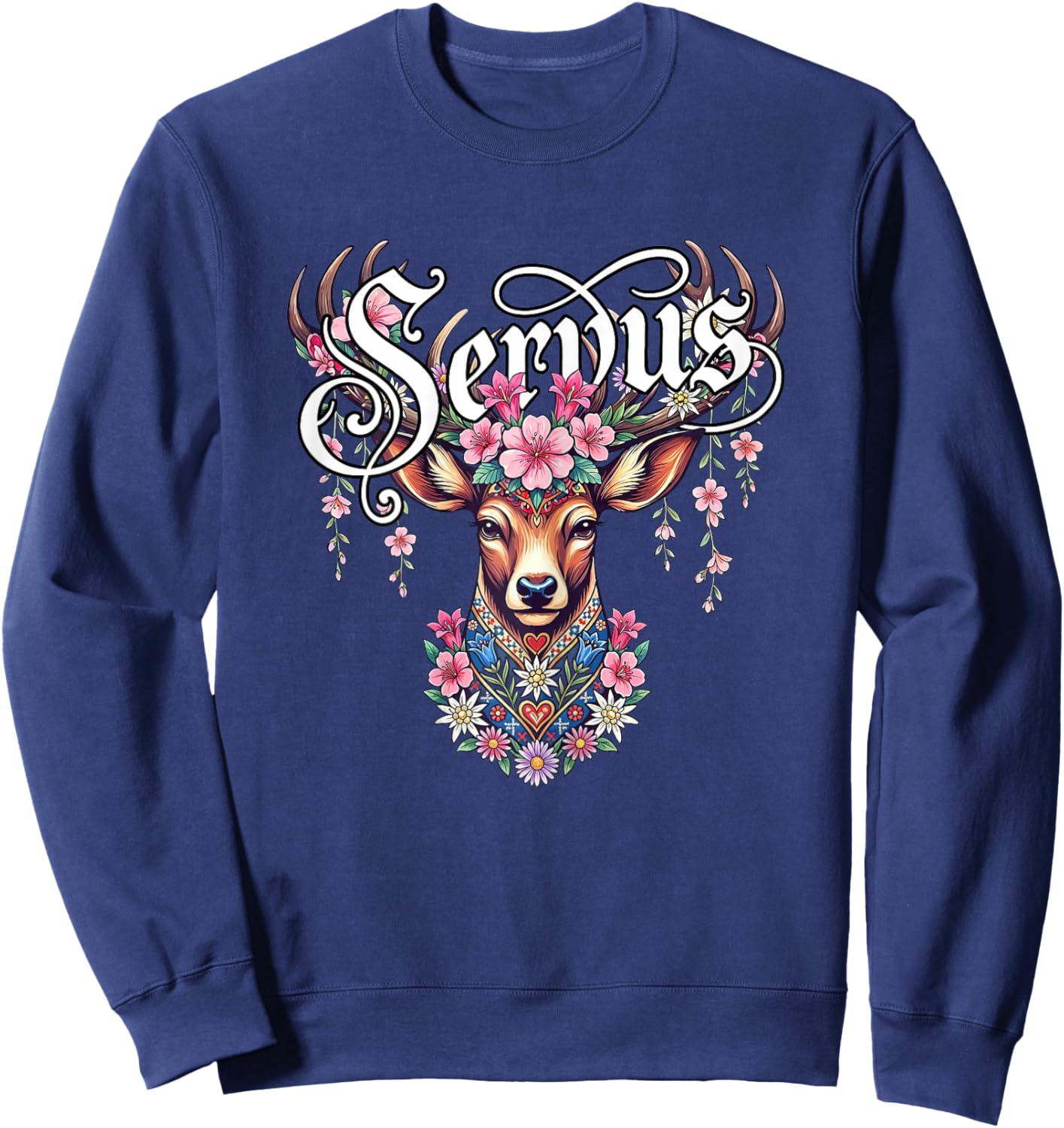 Trachtenshirt Damen Trachten bayrisch Dirndl Servus Sweatshirt - Sweatshirt | Navy