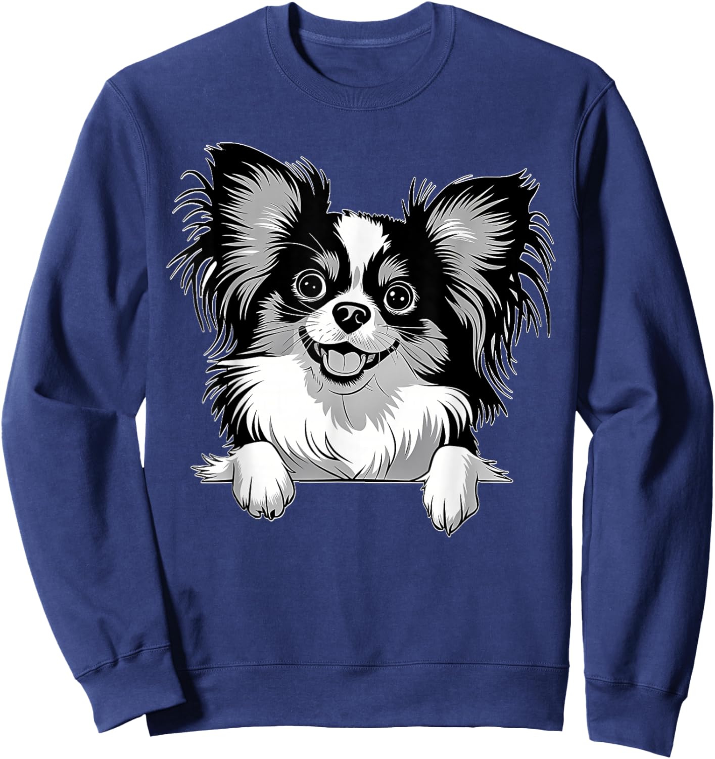 Cute Peeking Papillon Dog Graphic Design Sweatshirt - Sweatshirt | Navy
