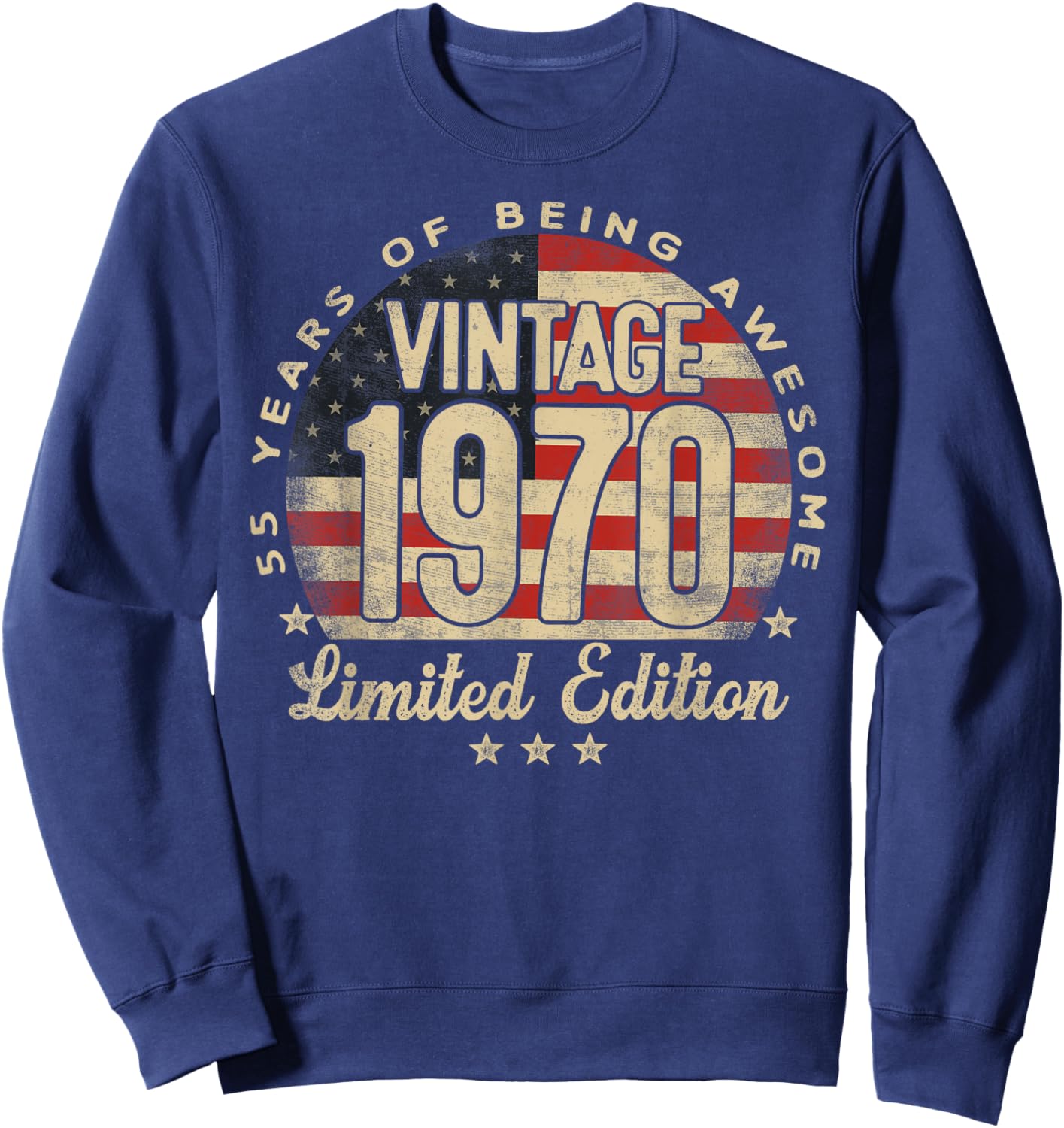 Vintage 1970 Limited Edition 55-Year-Old Gifts USA Flag Sweatshirt - Sweatshirt | Navy