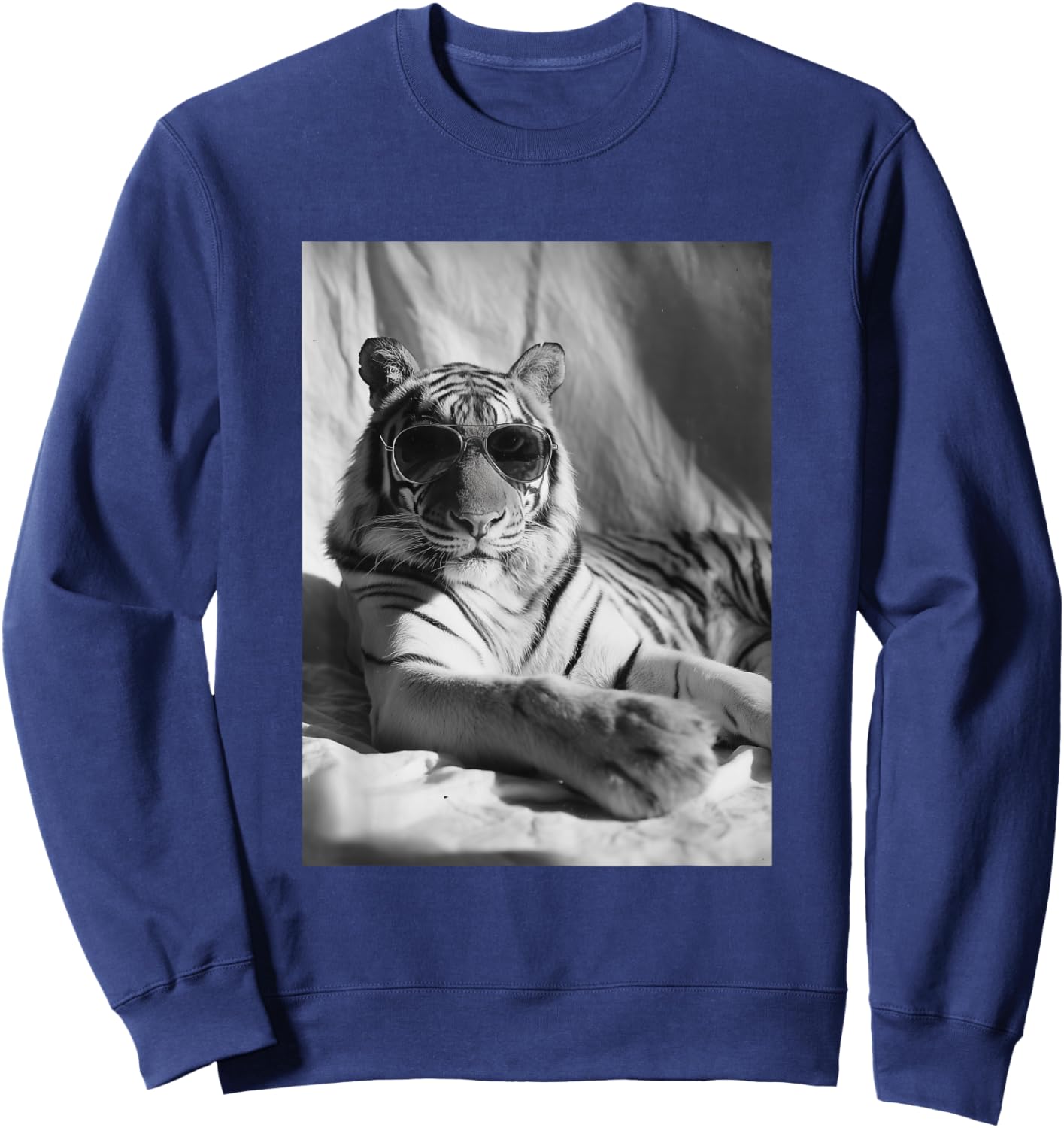 Elegant Tiger with Sunglasses Feline Animal Photography Sweatshirt - Sweatshirt | Navy