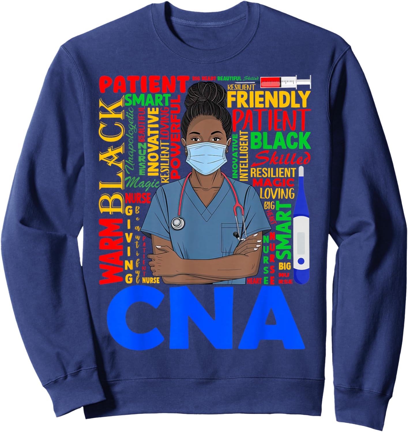 Black Strong Nurse CNA Afro Melanin African American Women Sweatshirt - Sweatshirt | Navy