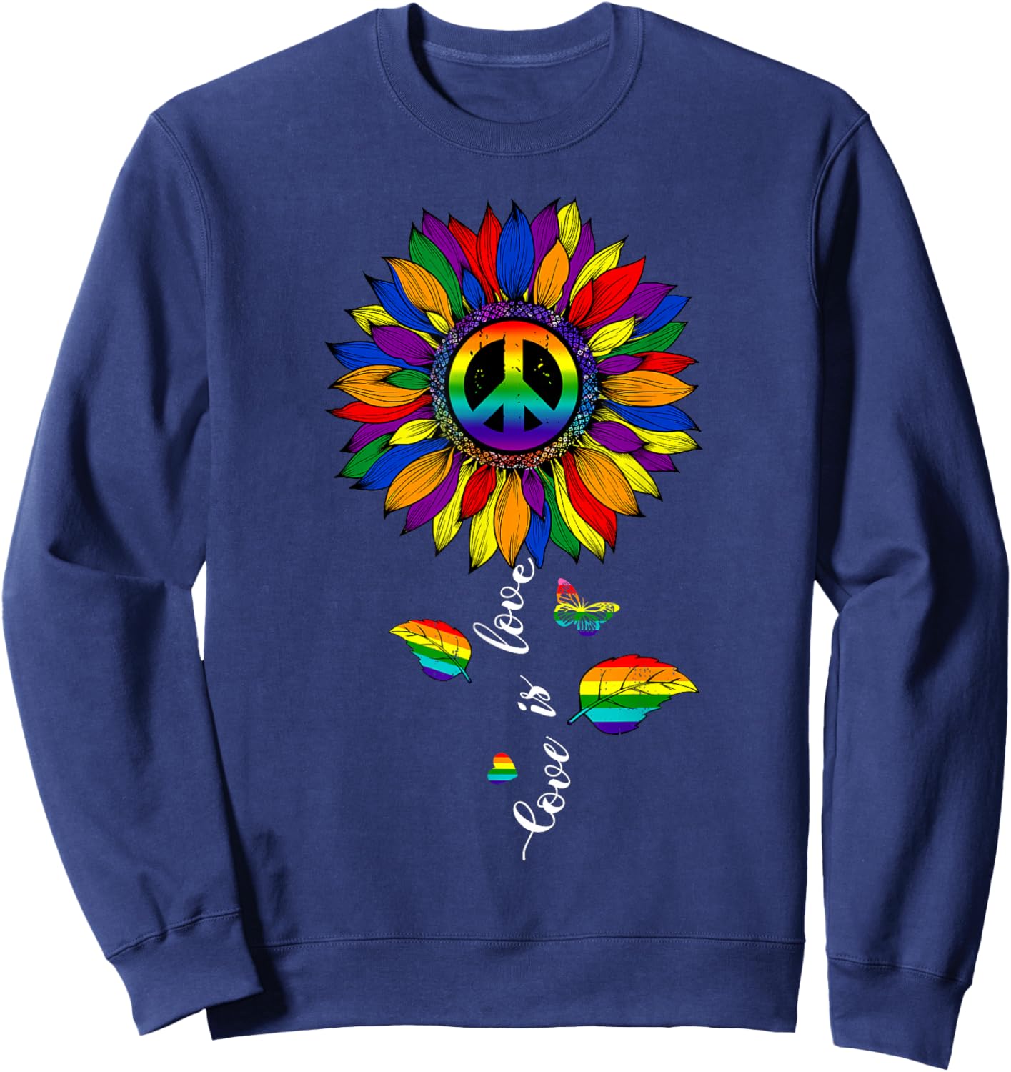 Love Rainbow Sunflower LGBT Gay Lesbian Pride Ally Women Sweatshirt - Sweatshirt | Navy