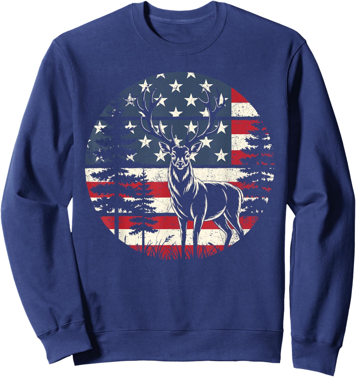 Deer USA Patriotic American Flag Whitetail Buck Antlers Sweatshirt - Sweatshirt | Navy
