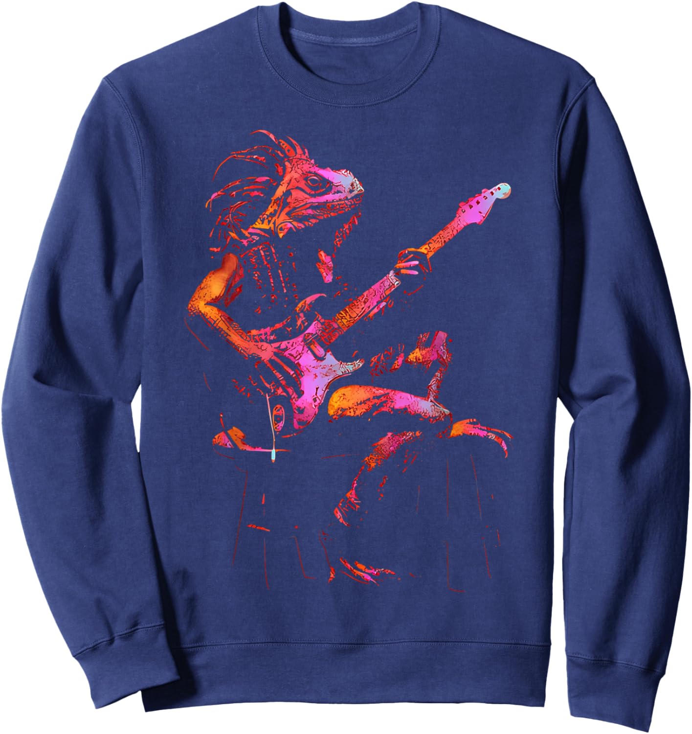Iguana Playing Bass Guitar Punk Rock Rock & Roll Music Sweatshirt - Sweatshirt | Navy