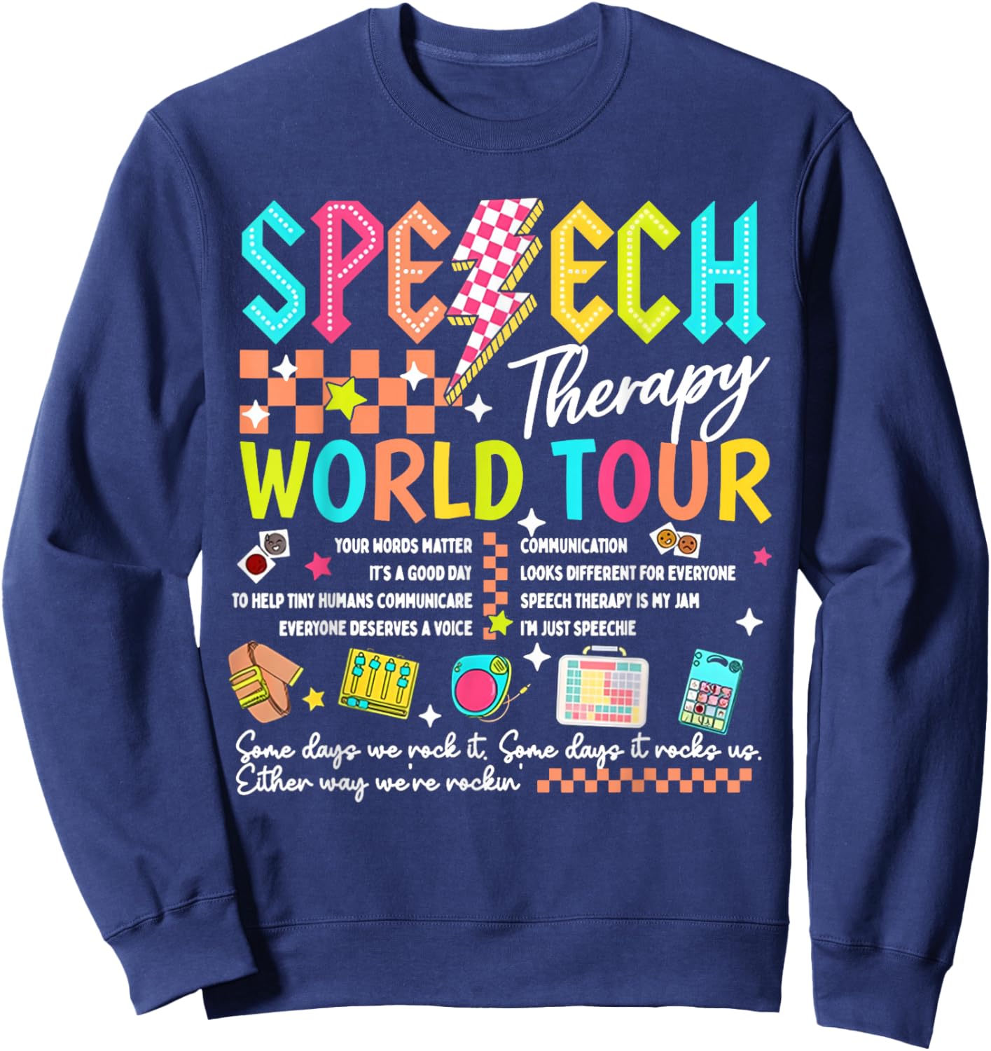 Speech Therapy World Tour Retro Lightning SLP Pathologist Sweatshirt - Sweatshirt | Navy